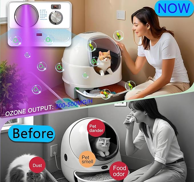 3-in-1 Ionic Air Purifier, Cat Litter Deodorizer, Air Freshener for Home with Ozone Generator, Ionizer, U Light – Reduce Pets Poof Odor, Litter Smell, Smoke, Dust,Plug-in to Use