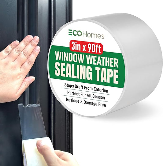 ECOHomes Window Weather Sealing Tape | Winter Weather Stripping Tape to Block Cold Drafts Through Window Gaps and AC Units, Insulation Seal and Draft Blocker for Home (3 Inch by 90 FT, Clear)