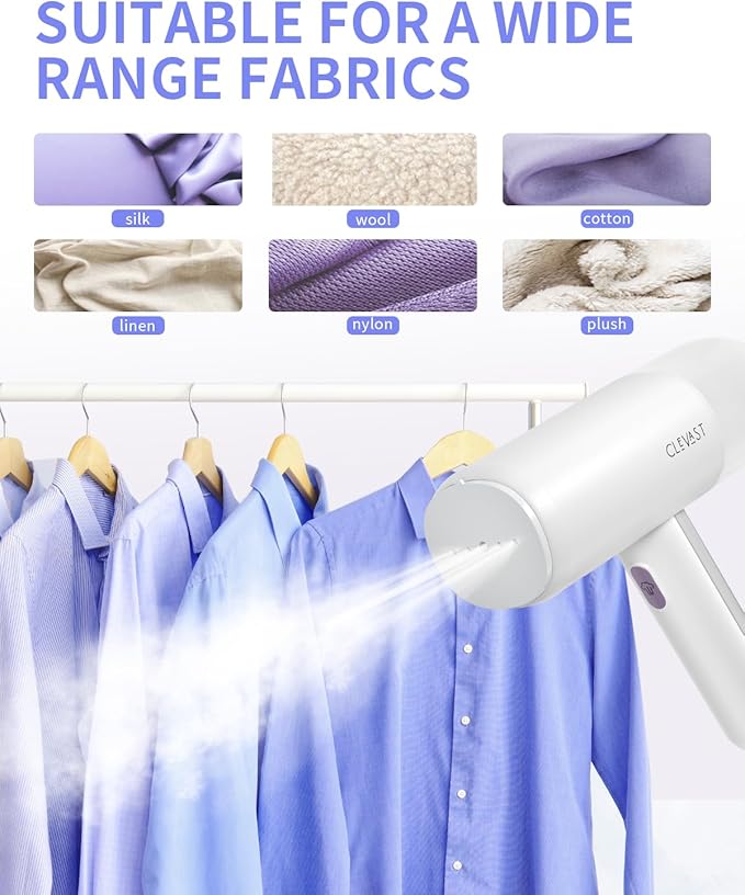 CLEVAST Handheld Steamer for Clothes, Foldable Travel Steamer with Portable Size, 20 Second Fast Heat-up, 1200W Garment Steamer -150ml Fabric Wrinkle Remover with Brush for Home and Office, 120V Only