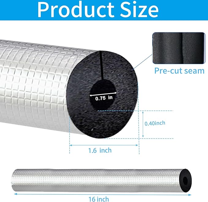 3/5'' ID Pipe Insulation Foam Tube Heat Tape for Water Pipes Self Adhesive 20PC Insulation Foam Wrap Aluminum Foil Pipe Covers for Spigot, Winter Outside Pipes, Sprinkler (Black)