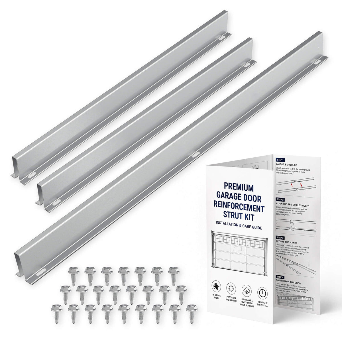 9FT Garage Door Strut Reinforcement Kit, Heavy Duty Steel - Image 1