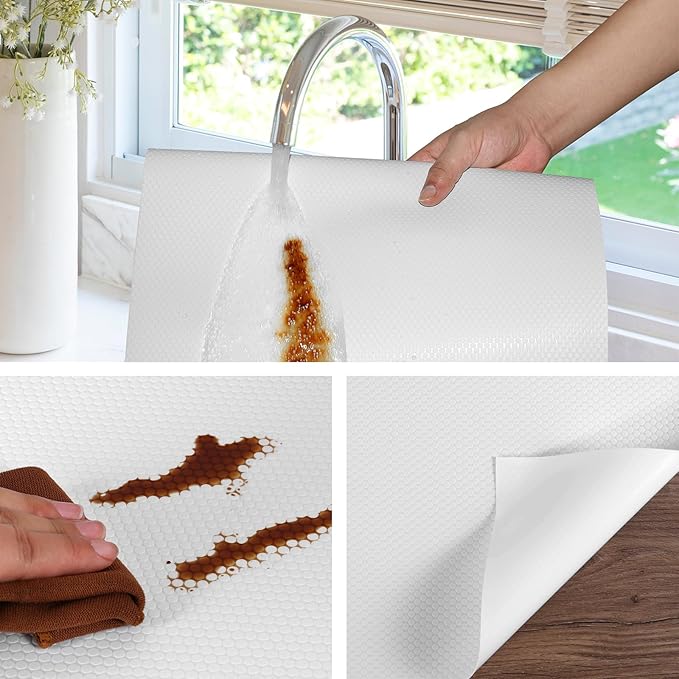 White Shelf Liners for Kitchen Cabinets Non Adhesive Drawer Liner for Bathroom Waterproof Refrigerator Liners for Shelves Fridge Plastic Mats Cabinet Cupboard Liner 11.8 x 236.2 Inches x 2 Rolls