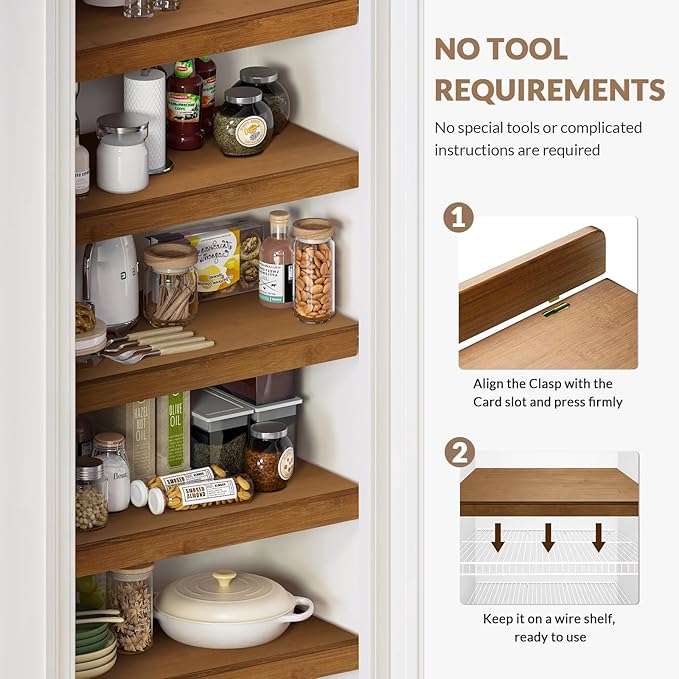 Wire Shelf Covers, Bamboo Wire Rack Covers for Pantry, Closet (5pcs, 22" W x 16" D)