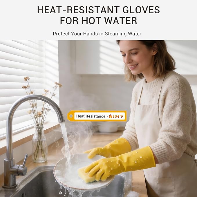 3 Pairs Rubber Dishwashing Gloves, Reusable Household Cleaning Gloves for Women Men, Kitchen and Bathroom Cleaning, Gardening, Pet Care, Extra Thickness, 20 Mil, 13", Heavy Duty, Non-Slip, XL