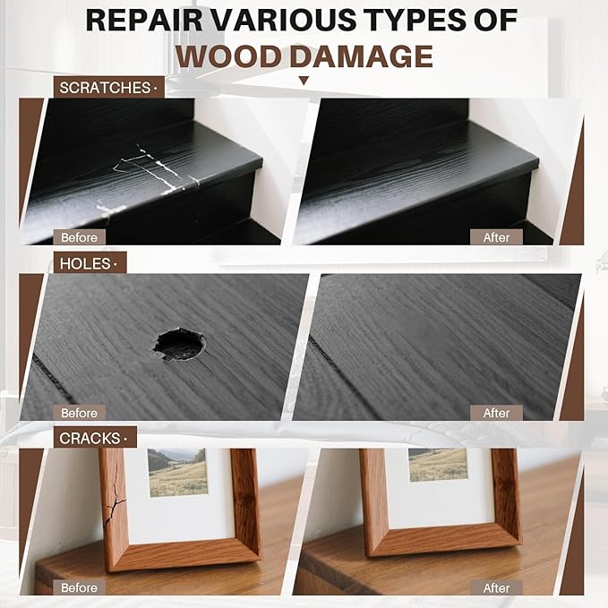 Vinyl Laminate Hardwood Floor Repair Kit -6 Colors Floor Wax Wood Furniture Touch Up Marker Restore Any Scratches, Stains, Cracks, Hole for Floor, Door, Cabinet