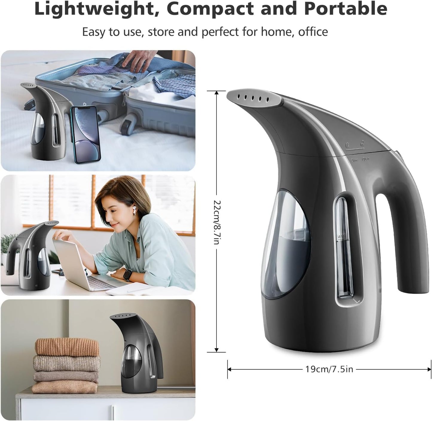 Portable Garment Steamer – 700W Handheld Clothes Steamer, 240ml Tank, Fast Wrinkle Remover for Home & Travel (110-120V, Black)