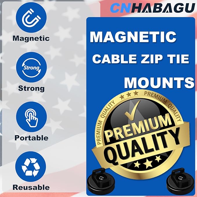 Magnet Zip Tie Mount Magnetic Zip Ties Mount Holder Strong 1-Second Magnetic Snap Installation Heavy-Duty Cable Tie Mounts for Car Boat Workshop Home Office (30Pcs, D20 0.78IN)