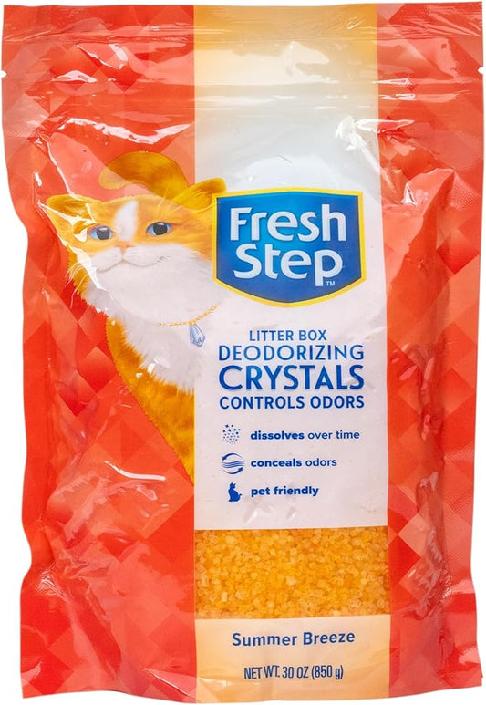 Fresh Step Cat Litter Crystals Deodorizer, Non Toxic Odor Neutralizing Crystals for Litter Boxes that Help Control Smells and Keep Home Areas Fresh, Resealable Bag, Summer Breeze Scent, 30 Ounce