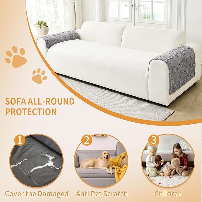 Waterproof Couch Cover for Dogs Washable,Fuzzy Pet Couch Covers for Sofa,Thick Soft Dog Mat Non-Slip Couch Covers for 3 Cushion Couch Sofa Pet Friendly (Grey, 23 * 23(2pcs))