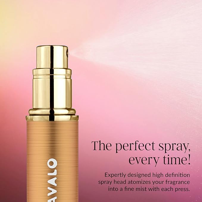 Travalo LUX Perfume Atomizer - Leak-Proof and TSA Approved for Air Travel - Reusable Airtight Easy Fill Mini Pump Sprayer - Lightweight Portable - Brushed Polished Metal Alloy Outer Shell - Gold
