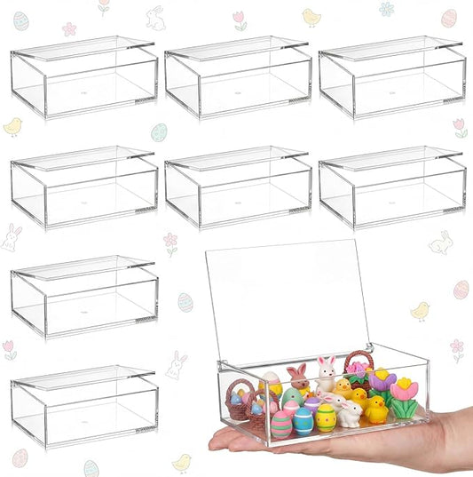 Blulu 8 Pcs Clear Acrylic Box with Lid Plastic Jewelry Mini Storage Box Mini Cube Containers for Candy and Tiny Jewelry Easter Party Favor(5.51 x 3.94 x 1.97 Inch,Flip Style)