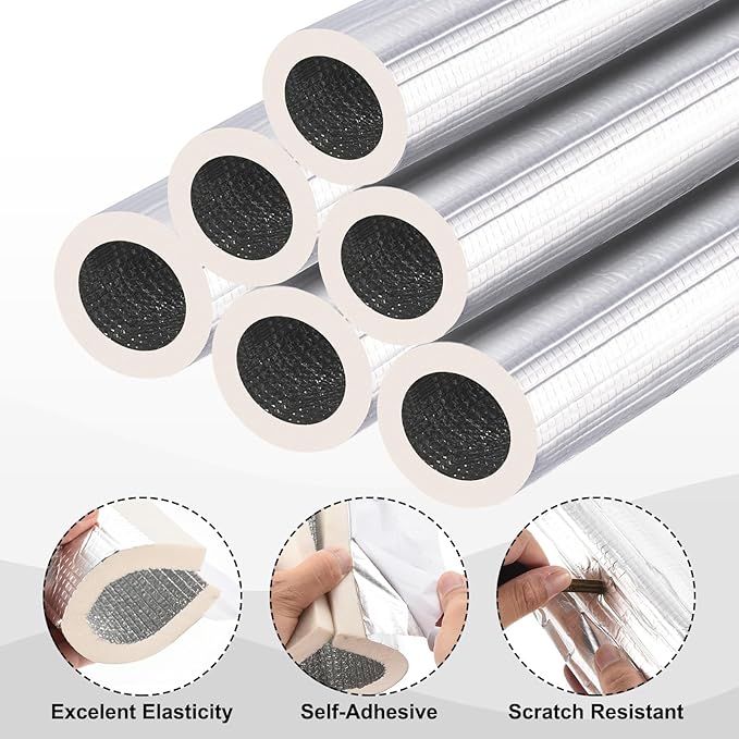 PATIKIL 1.3ft Length 27mm(1-1/16") ID 57mm OD Pipe Insulation Foam Tube, 6 Pcs 15mm Thick Self Adhesive Pipe Freeze Protection Wrap with Aluminum Foil for Outdoor Winter Irrigation