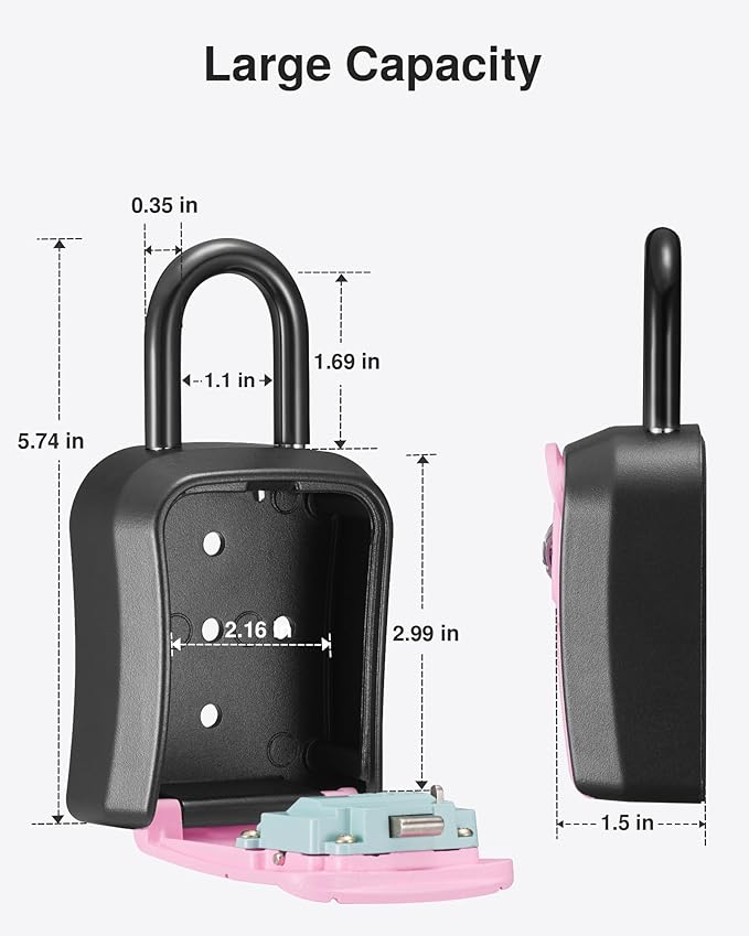 Puroma Key Lock Box, Portable Combination Lockbox Wall-Mounted Key Storage Box for House Keys, Resettable Code Safe Security Lock Box for Home, Office, Apartment Spare Key Storage (1 Pack, Pink)