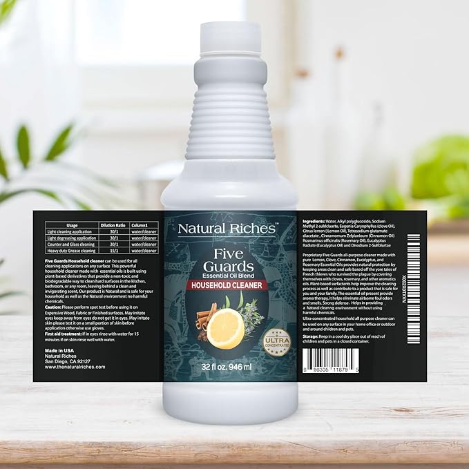 Natural Riches Household Cleaner Concentrate Five Guards from The Tales of French stories of Thieves Essential Oil Blend Household Cleaner - 32 fl oz