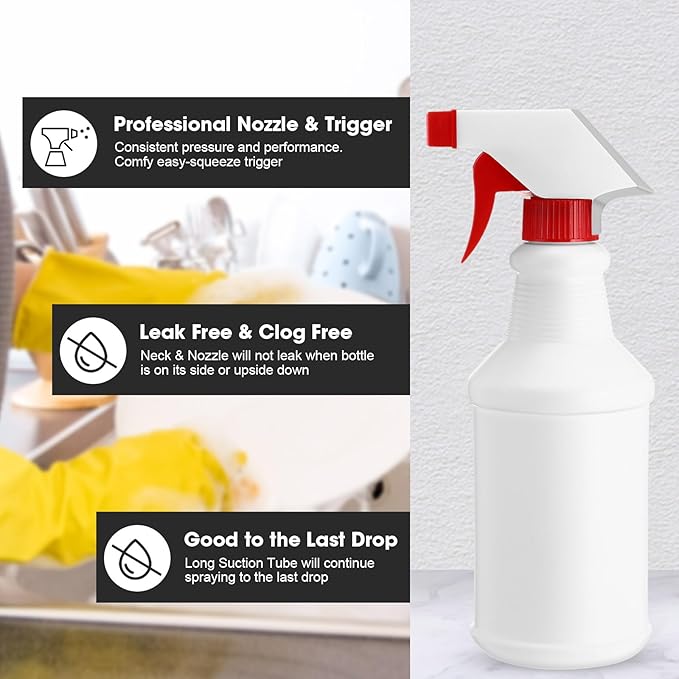 Eccliy 12 Pcs 16 Oz Plastic Spray Bottle, Adjustable Empty Reusable Sprayer for Cleaning, Planting, Water, Bathroom and Kitchen, BBQ, Commercial and Residential(Red,New)