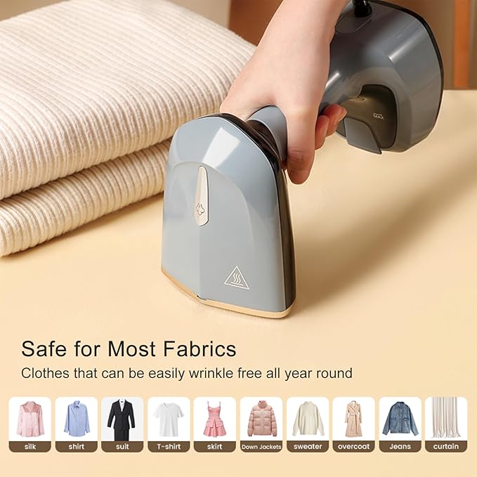 Powerful Handheld Clothing Steamer, 1500W Foldable Portable Clothing Wrinkle Remover, 15S Preheating, 20g/Min Strong Penetration Steam, 5.9ft Rope, Essential for Home, Travel & Office (Grey)