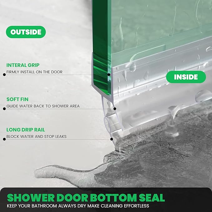 Bathroom Shower Door Seal Strip, 2PCS 36 Inch Shower Door Bottom Seal Strips, PVC Transparent Shower Door Seal Strip for 1/2"(12MM) Frameless Shower Door