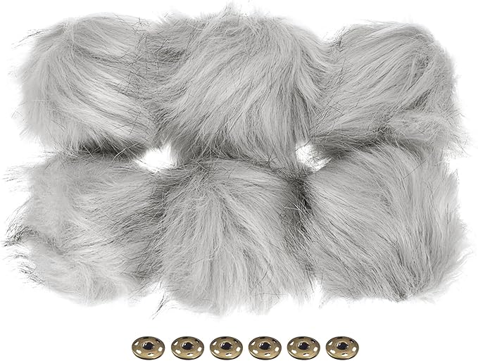 PATIKIL Faux Fur Pom Poms for Hats, 6 Pcs Fluffy Soft Fur Poms Balls with Snap Button for Keychain Knitting Hats DIY Scarves Gloves Bag Christmas, Grey
