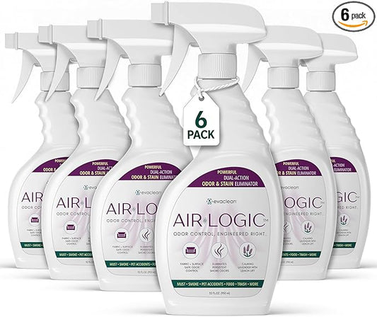Dual-Action Odor Eliminator Spray 32 Fl Oz, Plant-Based Instant Knockdown & Enzymatic Deodorizer, Neutralizes 16 Odor Sources, Bleach-Free, Fabric & Surface Safe, Lavender Lemon, Pack of 6