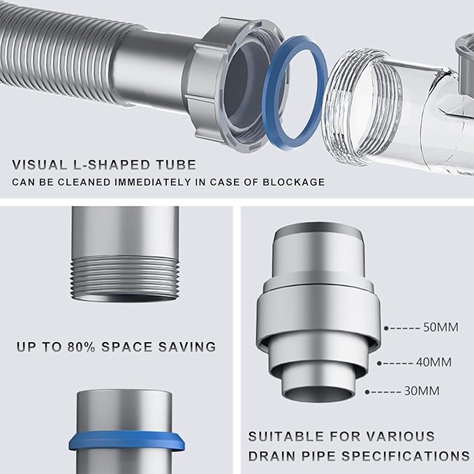 Double Sink Drain Kit Space Saving Kitchen Sink Drain Kit Multi Function P Trap Adjustable Kitchen Sink Drain Kit Universal Kitchen Sink Drain Kit 1 1/2 Flexible Drain Pipe