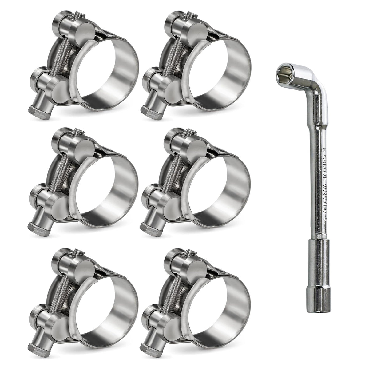 6 Pack 26-28mm (1.02-1.1") T-Bolt Hose Clamp,Stainless | Hand Tools - Image 1