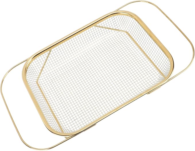 Over the Sink Colander, Expandable Baskets with Fine Mesh Strainer Handle Stainless Steel Rectangle Kitchen Colanders for Strain Drain Rinse Fruits Vegetables Pasta New Home Essentials (Gold)