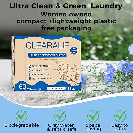 CLEARALIF Laundry Detergent Sheets, Up to 360 Loads, Fresh Linen, liquidless, Eco-Friendly, Zero Waste, Save Space, Travel Laundry Strips for HE Machine