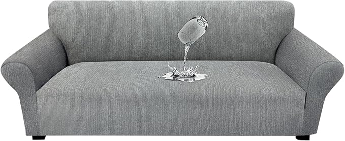 Waterproof Couch Cover, Stretch Non-Slip Sofa Slipcover with Elastic Bottom That Stays in Place - Leakproof Furniture Protector for Kids and Pets - Washable (Sofa, Light Gray)
