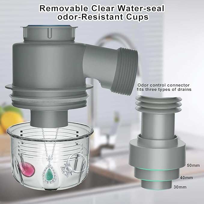 Garbage Disposal Drain Kit, Kitchen Sink P-Trap Drain Kit 1 1/2, Space Saving, Visible, Clog Resistant, Odor Resistant, Easy to Clean Kitchen One Sink Drain Kit