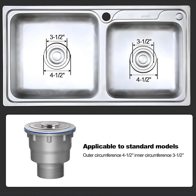One Sink Kitchen Drainage Kit Space Saving Flexible Drain Pipe Flexible P-Trap Drain Strainer with 3-1/2 Inch Kitchen Sink Drain Assembly kit，Suitable for Kitchen, Bathroom, RV
