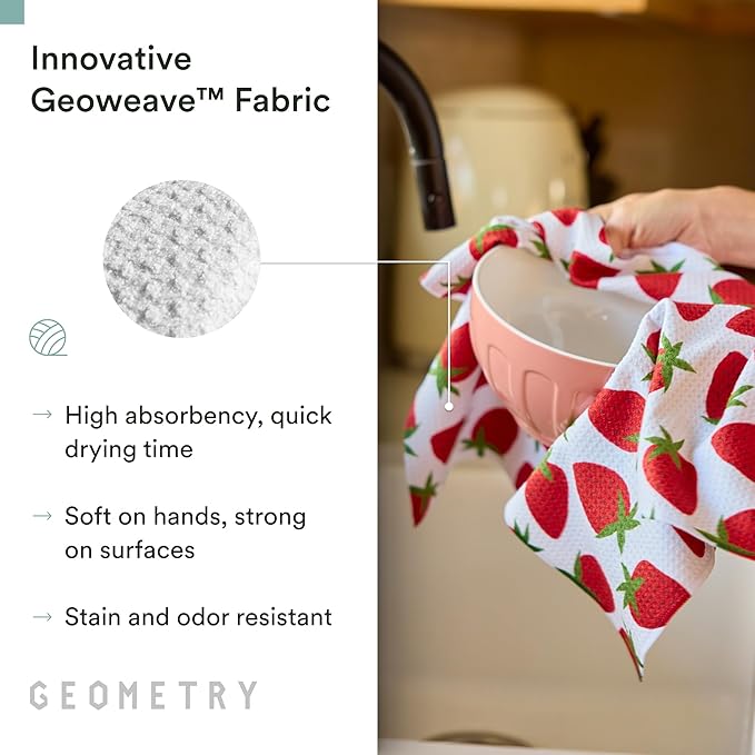 GEOMETRY Spring Kitchen Towels - Quick Dry Microfiber Cloth Spring & Summer Dish Towels for Kitchen Drying - Premium Quick Dry Towel - Strawberry Sunshine, 18" x 30" - 2-Pack