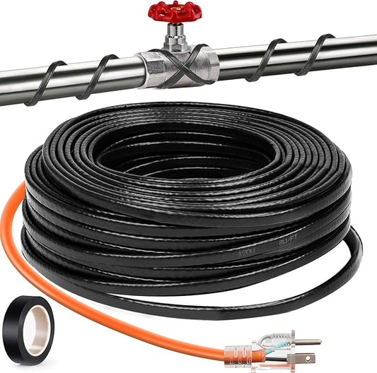 30FT（3FT-200FT） Pipe Heating Cable for Pipe Freeze Protection, Heat Cable for Water Pipes(Metal and Plastic), Pipe Heat Tape Keeps Water Flowing at -40°F 5w/ft, 120V Plumbing fixture
