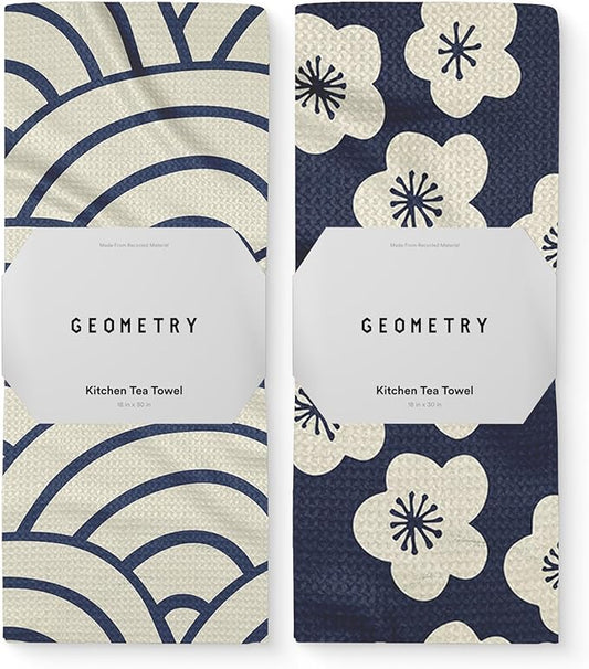 GEOMETRY Kitchen Tea Towels - Quick Dry Microfiber Dish Towels for Kitchen Every Bloom, 18" x 30" 2 Pack