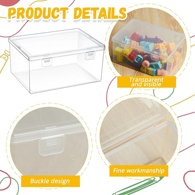 4 Pcs 7.09 x 5.2 x 3.43 Inch Clear Plastic Playroom and Gaming Storage Organizer Box Containers Stackable Storage Bins with Lids for Shelves or Cubbies, Holds Puzzles Building Blocks