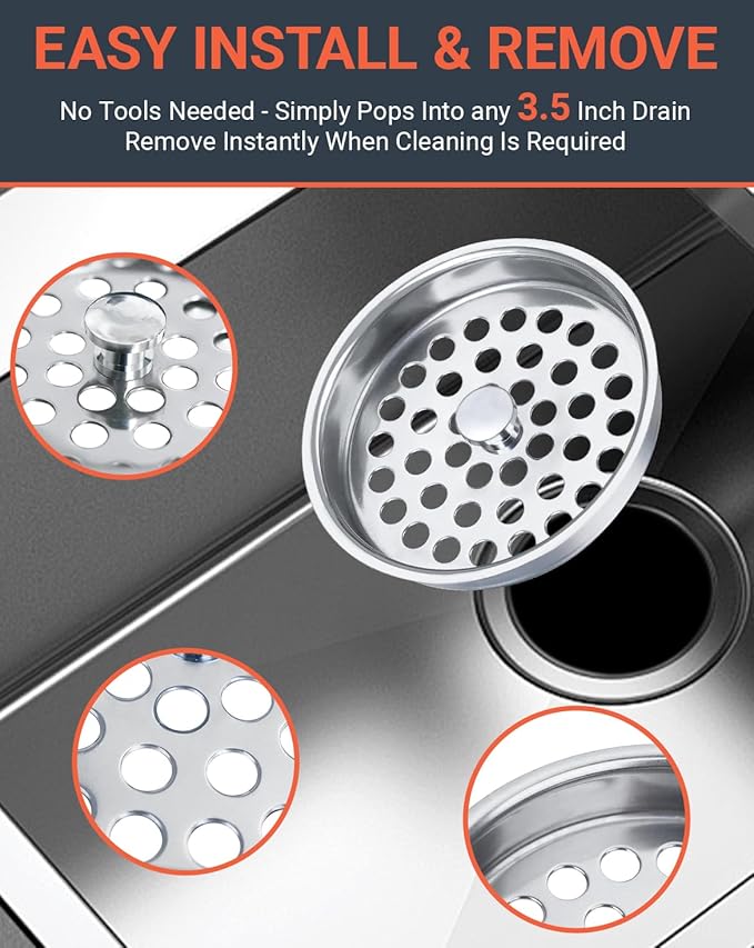 3-1/2 Inch Commercial Sink Strainer - 304 Stainless Steel Clog-Free Drain Cover, Precision Fit for 3.5" Drains & 3 Compartment Sinks, Heavy-Duty for High-Volume Kitchens (3-Pack)