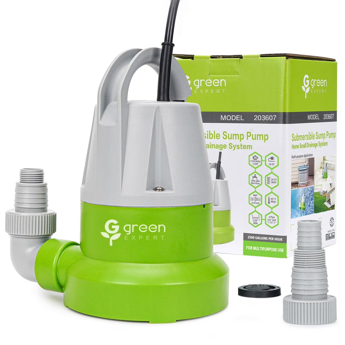 Green Expert 1/2 HP Submersible Utility Pump, 2500 GPH - Image 1