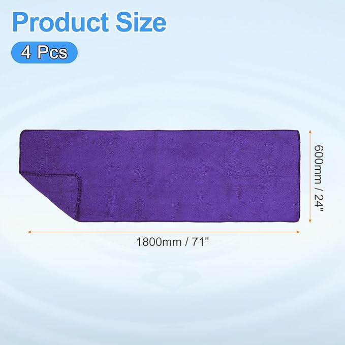 HARFINGTON 4 Pack Microfiber Cleaning Cloth, 71" x 24" Multi-Functional Cleaning Towels Reusable Absorbent Rags for Car Wash Kitchen Household Window Clean, Purple