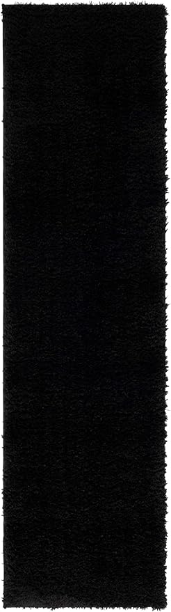 SAFAVIEH Lindsay Shag Collection Runner Rug - 8' Runner, Black, Contemporary Design, Ideal for High Traffic Areas in Hallway, Bathroom & Kitchen (LNS560Z-28)