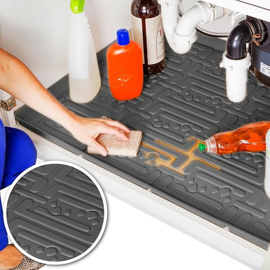 XTREME MATS Waterproof Undersink Mat (Gray 37" 1/4 x 19 1/4) Cabinet Base Liner for Bathroom Vanity Cabinets Catches Leaks Prevents Damage Flexible Driptray