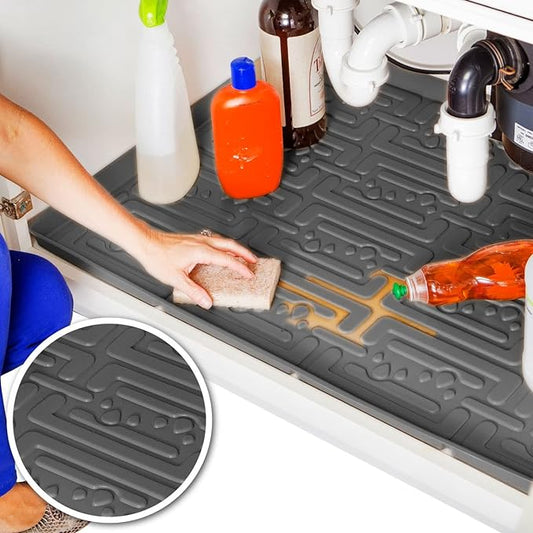 XTREME MATS Waterproof Undersink Mat (Gray 31" 1/4 x 19 1/4) Cabinet Base Liner for Bathroom Vanity Cabinets Catches Leaks Prevents Damage Flexible Driptray