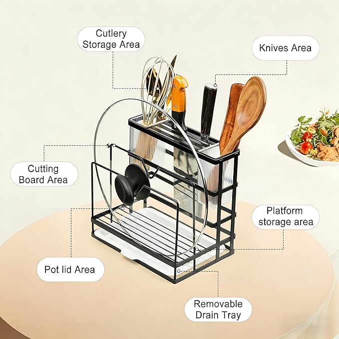Universal Knife Block Holder, Kitchen Knife Holder Storage Organizer, Stainless Steel Cutting Board Rack Pot Pan Lid Holder for Countertop, Cabinet