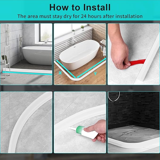 Hi-Na 3ft/5ft/6ft/8ft/10ft Collapsible Shower Threshold Water Dam Water Barrier for Shower and Water Stopper Keeps Water Inside Water Threshold for Wet and Dry Separation (5ft, White)