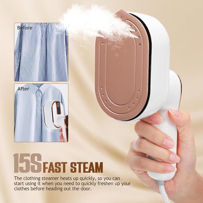 STOBAZA Portable Travel Garment Steamer with Folding Handle 1000W Fast Heat Handheld Clothes Steamer Large Water Tank 4 Steam Settings for Home and Office Wrinkle Removal