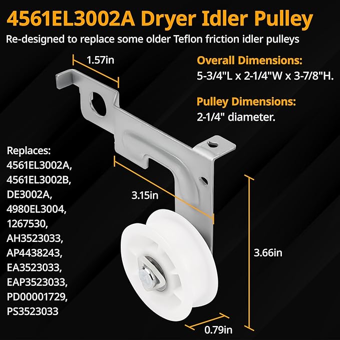 Dryer Roller Repair Kit For LG Kenmore Dryers 4581EL2002C Dryer Drum Roller 4581EL2002L,4581el3001e, 4400EL2001A Dryer Belt Upgraded 4561EL3002A Dryer Idler Pulley Ball bearing By WFRWFR