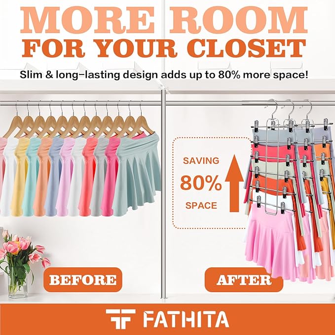 Closet-Organizers-and-Storage,6 Tier Pants-Hangers-Space-Saving,Skirt-Hangers with Clips for Closets Organizer,College-Dorm-Room-Essentials,4 Pack Closet Storage Clothes Shorts Hanger (4 Pack-Silver)