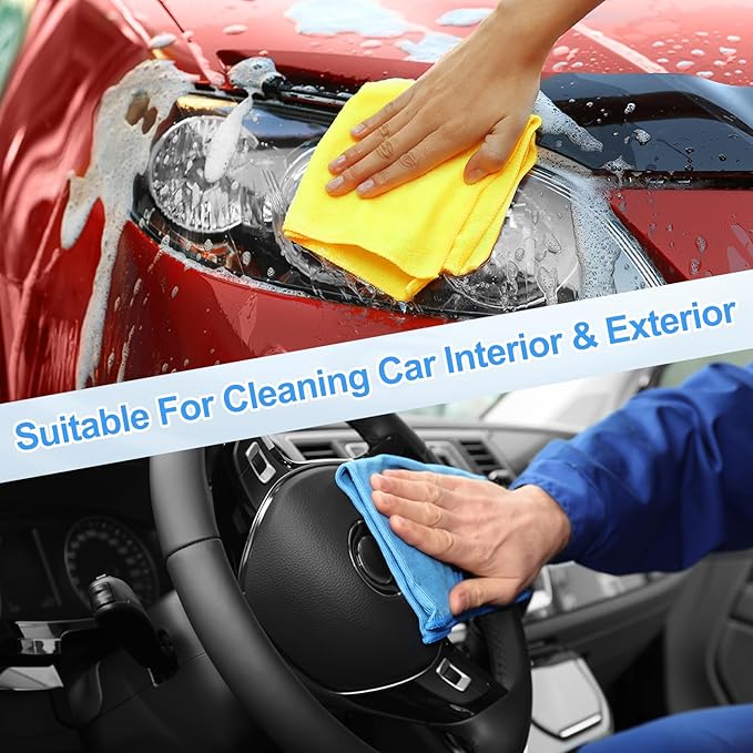 HARFINGTON 4 Pack Microfiber Cleaning Cloth, 28" x 12" Multi-Functional Cleaning Towels Reusable Absorbent Rags for Car Wash Kitchen Household Window Clean, Sapphire Blue
