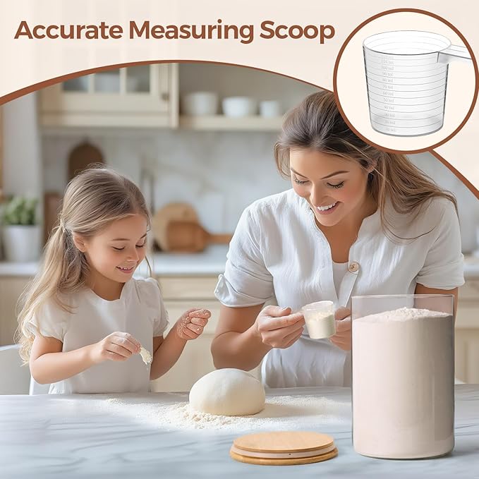 ComSaf Glass Food Storage Containers with Bamboo Lid (4.2Qt/1.5Qt), Glass Jar with Airtight Lid Clear Glass Food Canister Set of 2 for Dry food like Rice, Sugar, Flour, Pasta, Cereal, Beans, Nuts