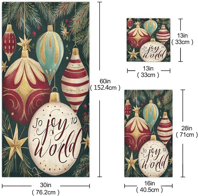 Pfrewn Christmas Winter Towels Set of 3 Holly Ball Ornament Joy Bathroom Towel Soft Absorbent Bath Hand Towels Washcloth Guest Towel Sets Xmas Holiday Decor