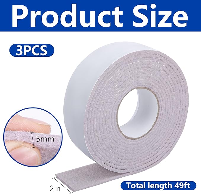 3 Roll 16.4Ft x 2Inch Window Condensation Prevention Absorber, 5mm Thick Condensation Water Moisture Absorber Tape, Reusable Beige Window Condensation Absorber Strips to Prevent Condensation