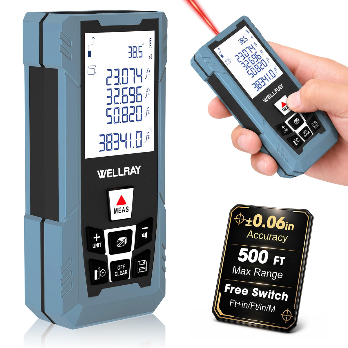 Laser Measuring Tool, 500FT Laser Measure Tool with ±1/16" - Image 1